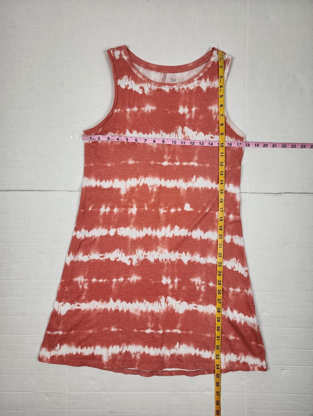SO Coral and White Tie-Dye Cotton Mini Dress Size M - Picture 7 of 8